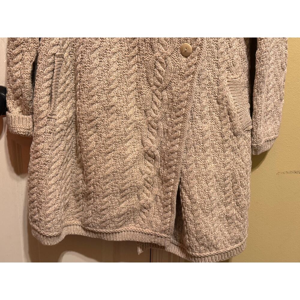 Aran Crafts Ireland Merino Wool Cable Knit Sweater Coat Cardigan Women Cream M - Picture 5 of 13
